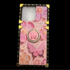 Pink Butterfly Phone Case with Gold Accents